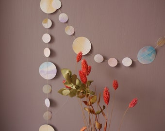 HAND-PAINTED paper circles - 7ft handmade garland - DELYSIA collection - Pastel watercolour & gold ink paper garland, Wedding decor