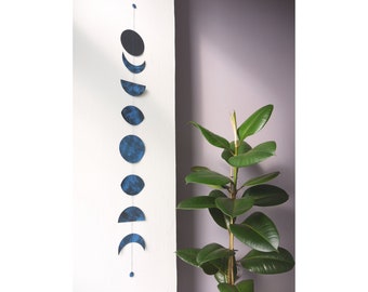 Blue Moon phases wall hanging - Hand-painted navy, blue toned interactive lunar calendar - Lunar garland moon wall art - moon calendar