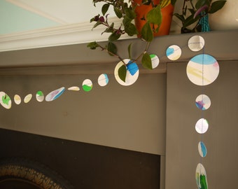 WATERCOLOUR HANDPAINTED paper circles - 7ft handmade garland - OPHELIA collection - Living room decor, mantle decor, garden party