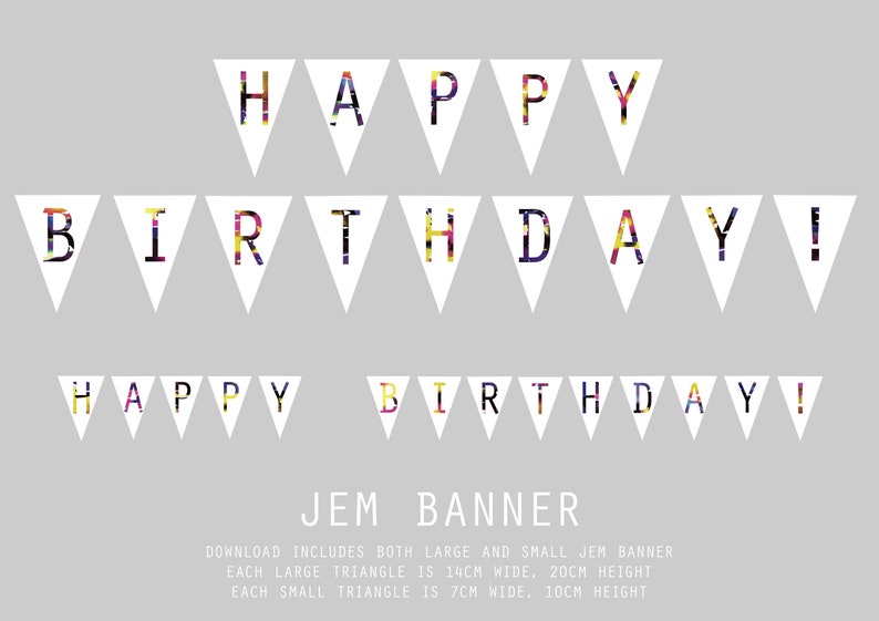 HAPPY BIRTHDAY printable download paint effect banners, JEM, 2 sizes of banner per download / Birthday party celebrations, instant download image 10