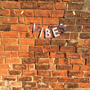 VIBES letter banner holographic sign, good vibes home decor, rainbow spectrum car, good vibes only, positive vibes, good energy image 3