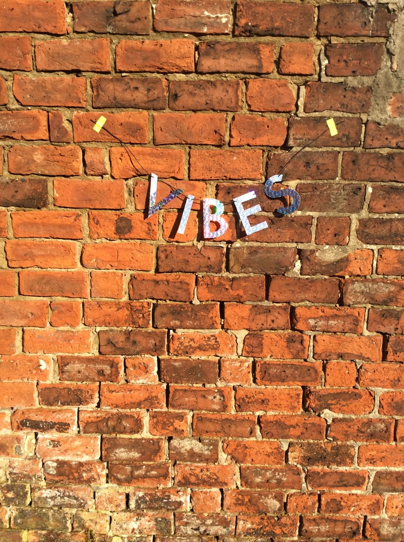 VIBES letter banner holographic sign, good vibes home decor, rainbow spectrum car, good vibes only, positive vibes, good energy image 3