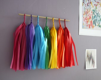 RAINBOW tassel wall hanging - Colourful decor - Handmade decor - Bright fun wall decor