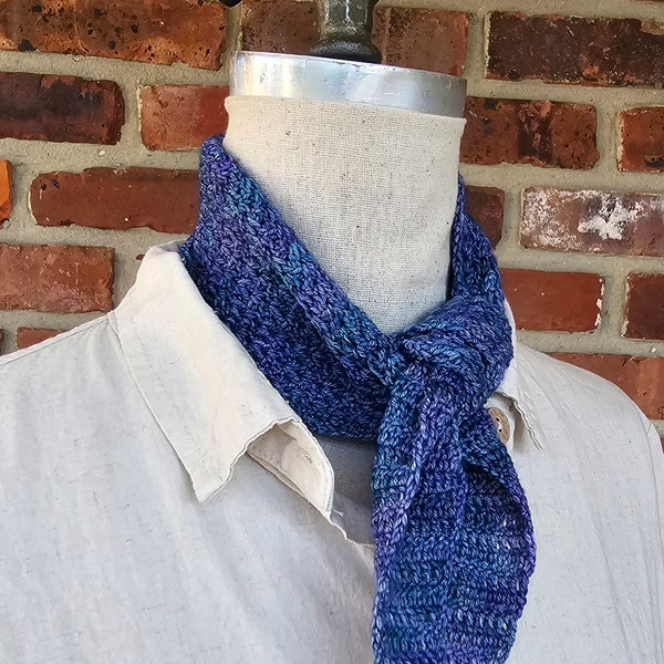 Crochet scarf skinny crochet scarf narrow scarf crochet neck wrap narrow scarf merino fancy scarf blue shades Scarf hand dyed yarn