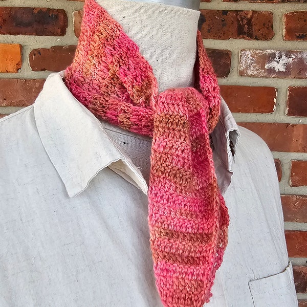 Crochet scarf skinny crochet scarf narrow scarf crochet neck wrap narrow scarf merino fancy scarf onion Pink and Brown Scarf hand dyed yarn