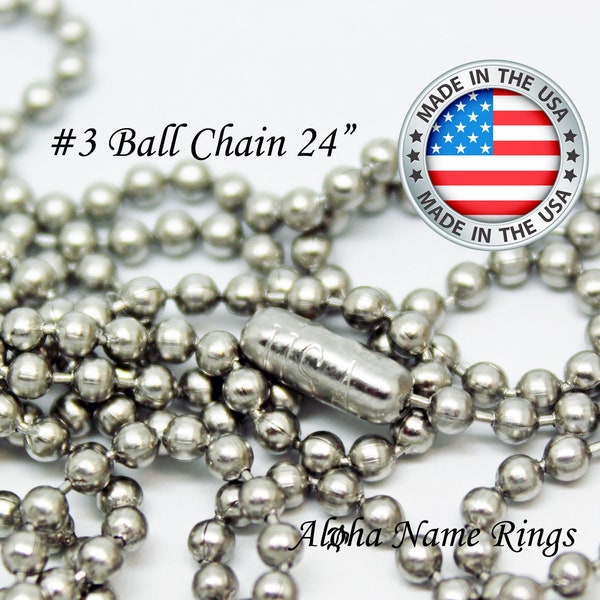 Made in USA 24" x 2.4mm MilSpec T304 Grade Stainless Steel Ball Chain For Dog Tags. Price Break Alert!! Buy More & Save More! .99c Shipping!