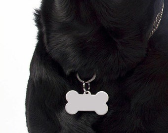 Double Sided Stainless Steel Bone Dog Tag, Permanent Laser Engraving Personalized Pet ID Tags for Medium to Large Dogs.