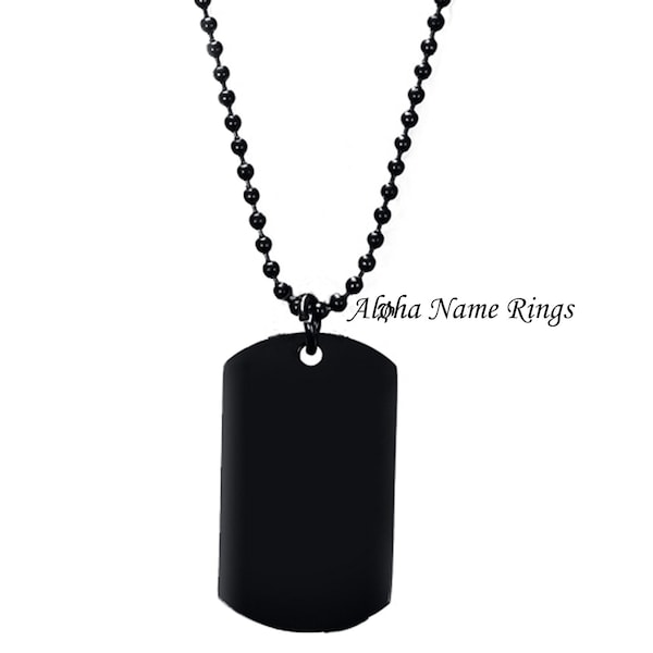 Black Stainless Steel Military Style Medium size Dog Tag Pendant Optional Laser Engraving. Includes Chain Great for men or women JSP