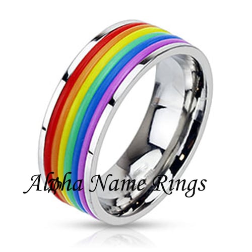 Stainless Steel Rainbow Ring for Men or Women LGBT Pride Etsy