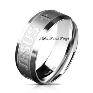 Custom LASER Engraved Religious Stainless Steel Ring JESUS and Cross Engraving Optional ANR-M5870