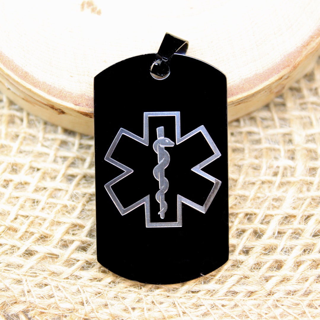 Medical Alert Black Stainless Steel Military Style Medium Size Dog Tag ...