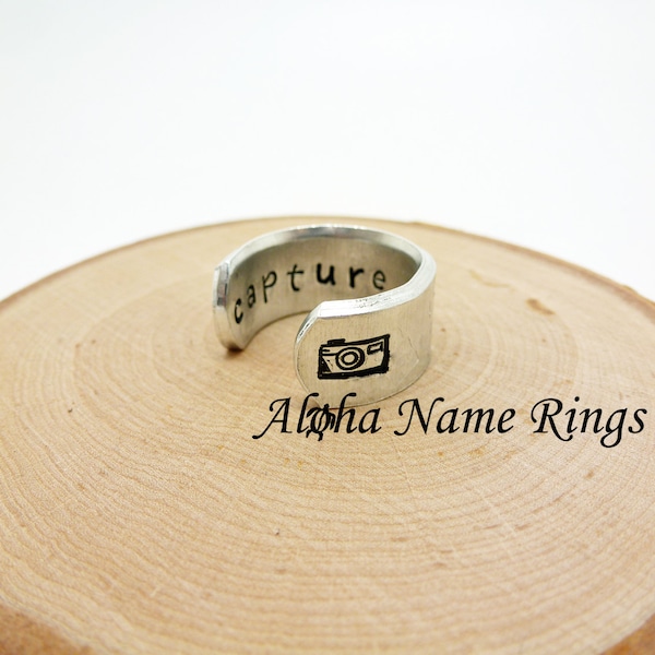 CAPTURE LIFE - Lightly Hammered Hand Stamped Adjustable Aluminum Ring.