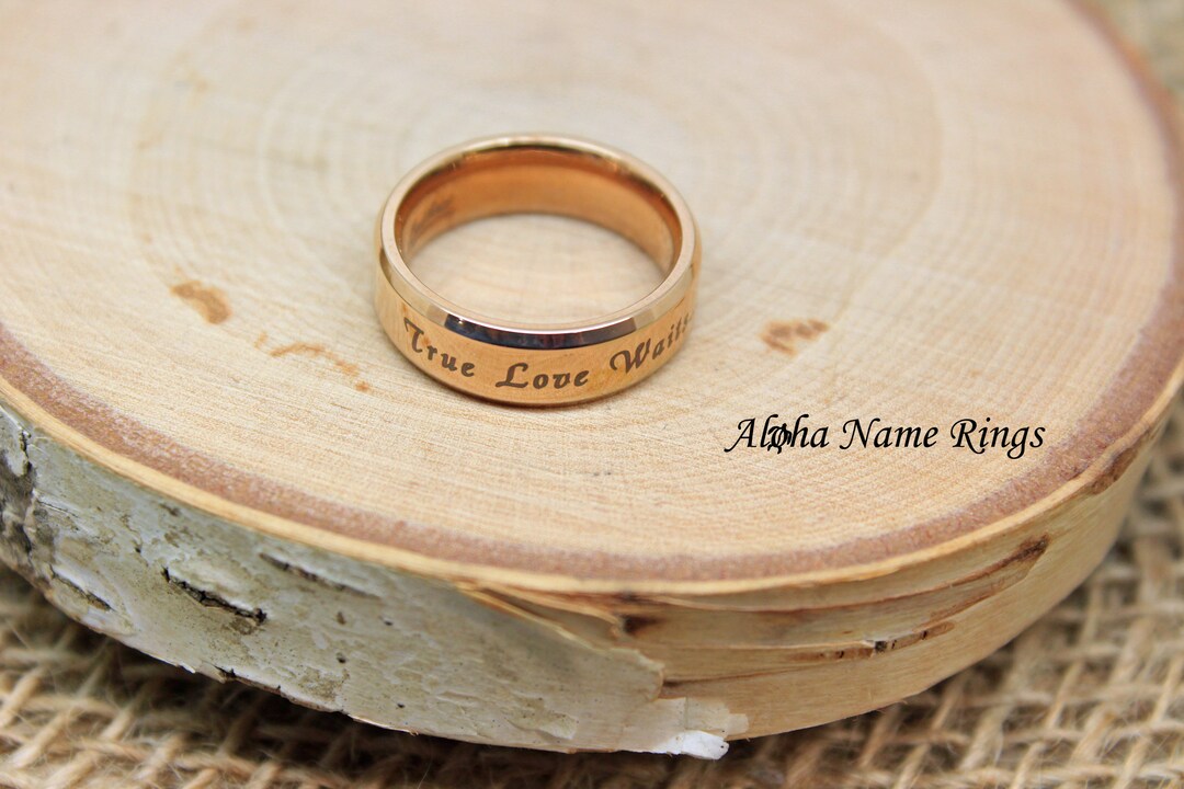 Personalized true Love Waits... Promise Ring Rose Gold Stainless Steel