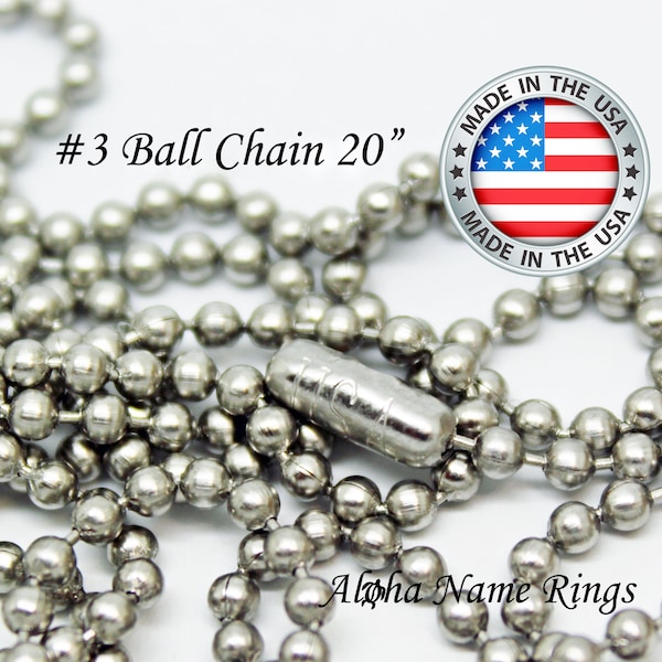 Made in USA 20" x 2.4mm MilSpec T304 Grade Stainless Steel Ball Chain For Dog Tags . NEW Lower Price! .99c Shipping!!