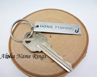 GONE FISHING - Custom Hand Stamped Aluminum Key Chain. A Must for you or your favorite Angler!