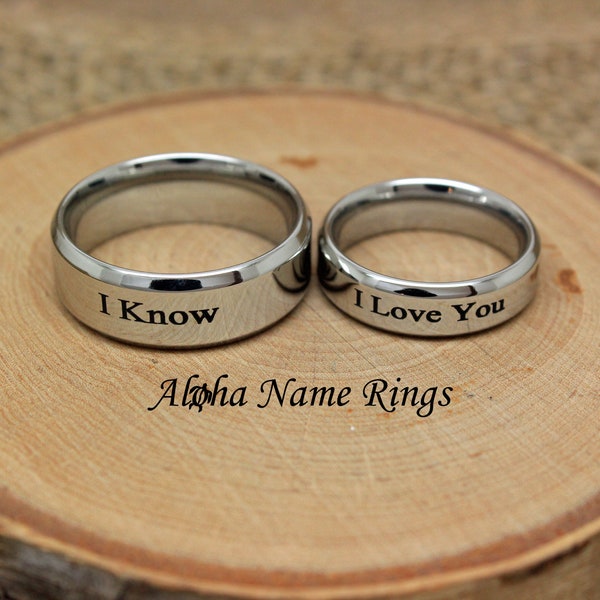 I Love You - I Know. Couples Ring Set Stainless Steel Couples Bands. His and Hers Rings ANR-M0006-CP