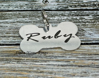 Aluminum Bone Dog ID Tag, Deep Laser Engraved Pet ID Tags for Medium to Large Dogs. 1 side. 2nd Side optional. NEW Lower price!!