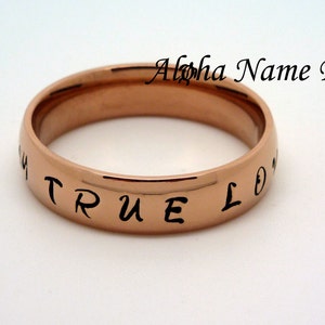 Custom Rose Gold/Stainless Steel Hand Stamped Domed Name Ring - Promise Ring Friendship Ring PolBnd-R005-6mm