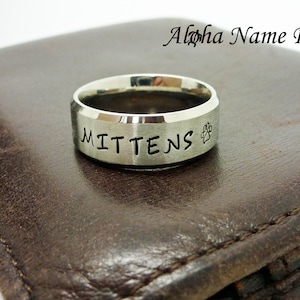 Pet Name Rings - Custom Hand Stamped Stainless Steel Dog or Cat Ring With Your Pet's Name ANR-R-M0018