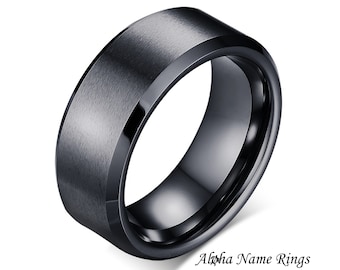 Solid Tungsten Carbide Ring. Brushed Black Comfort Fit Wedding Band for Men and Women includes Complimentary LASER Engraving