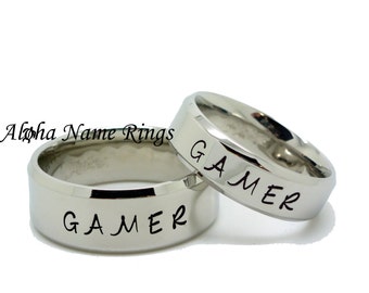 GAMER <> Video Games Jewelry <> Hand Stamped Stainless Steel Ring <> ANR-R-M0006