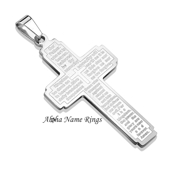 LORDS PRAYER Cross Necklace & Pendant Stainless Steel SILVER BLACK OR BLUE UK LORDS PRAYER Cross Necklace & Pendant Stainless Steel SILVER BLACK OR BLUE UK