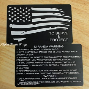 Miranda Warning With USA Flag Wallet Card for Law Enforcement Officers. THICK Credit Card size always at the ready. Support the Blue!
