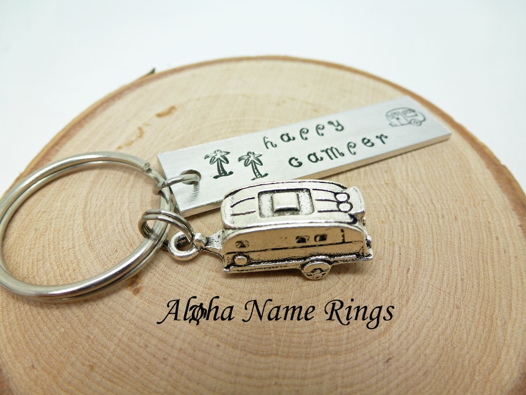 Happy Camper - Custom Hand Stamped Aluminum Key Chain RV Trailer - Etsy