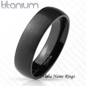 Brushed Matt Black Titanium Classic Unisex Dome Ring Optional LASER Engraving Available 6mm. (ANR-TM-3882)