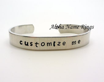 Custom Hand Stamped Personalized Aluminum Bracelet 1/2" x 6" Adjustable and fits most. You tell us what to Stamp!!