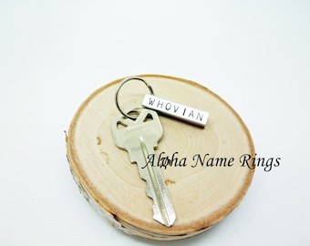 A Whovian must have!! Custom Hand Stamped Aluminum Key Chain. Dr Who Geek Quote