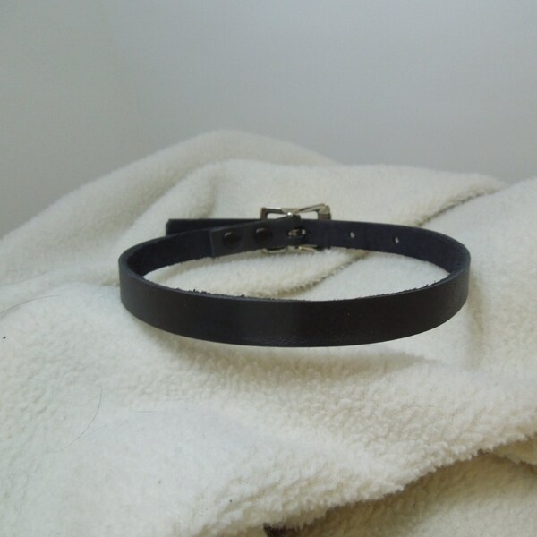 Slim plain black leather choker