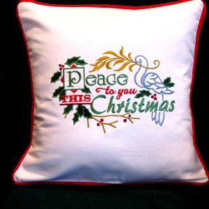 Christmas Pillow Cover Embroidered &quot;Peace This Christmas&quot; Holiday Decorative