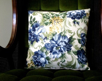 Linen Pillow Cover Blue Floral