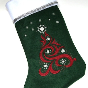Embroidered Christmas Stocking Personalized Felt Swirling Christmas Tree with Stars Custom