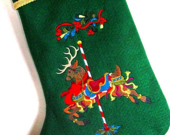 Personalized Embroidered Christmas Reindeer Felt Stocking
