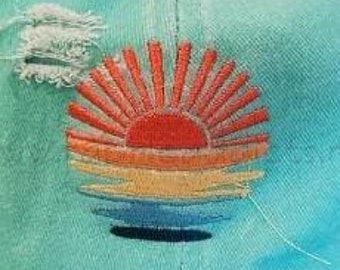 Sunset Cap or Chest Size Embroidery File 2 3/16 x 2 1/4 size only. All formats listed. Instant Download