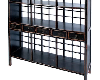 Asian Style Bookcase With 5 Drawers - Early 19th Century (Local Pickup Available)