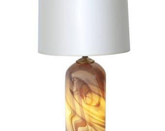 VINTAGE Murano Glass Lamp w/ Nightlight; Hand-blown cased glass, tan, gray, white & rose