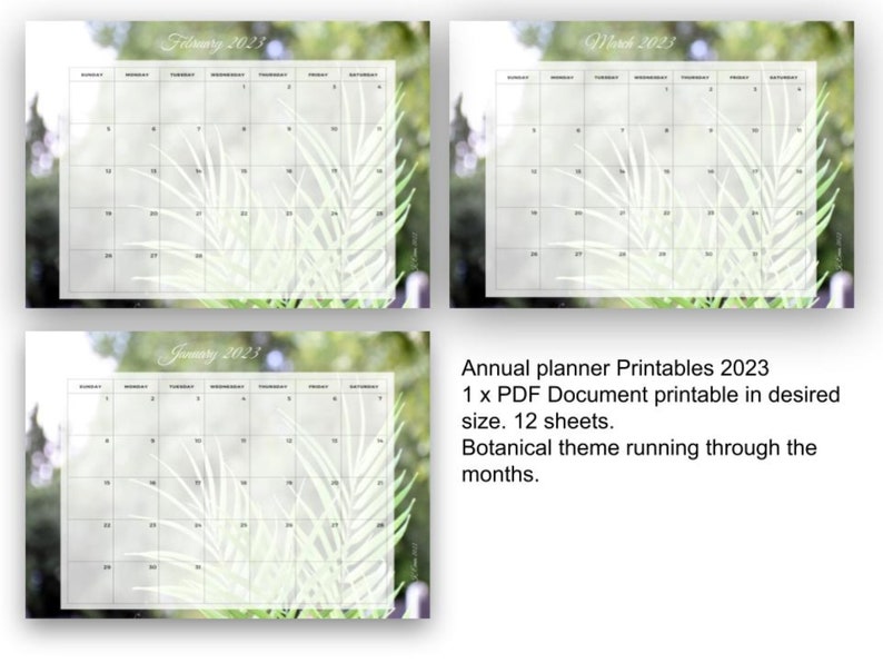 2023 Botanical Printable Calendar PDF Photography - Etsy