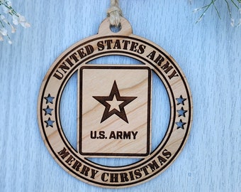 US ARMY Wooden Christmas Tree Ornament, Soldier Gifts, Service Members