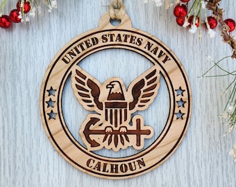US Navy Personalized Wooden Christmas Tree Ornament, Naval Gifts