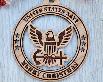 US Navy Wooden Christmas Tree Ornament, Naval Gifts