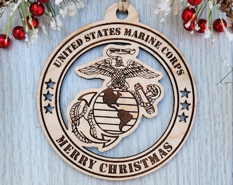 USMC Wooden Christmas Tree Ornament, Marine Corps Gifts