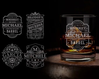 Engraved Whiskey Glass, Personalized Bourbon Label, Rocks Glass