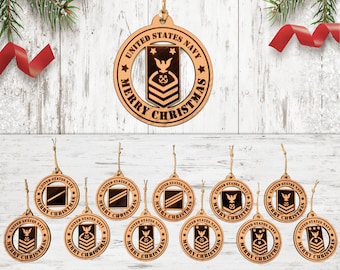 US Navy Ranks Wooden Christmas Tree Ornament, Naval Gifts