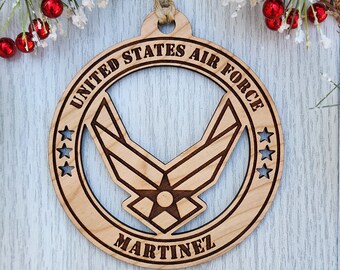 US Air Force Personalized Wooden Christmas Ornament, Service Member, Soldier Gifts