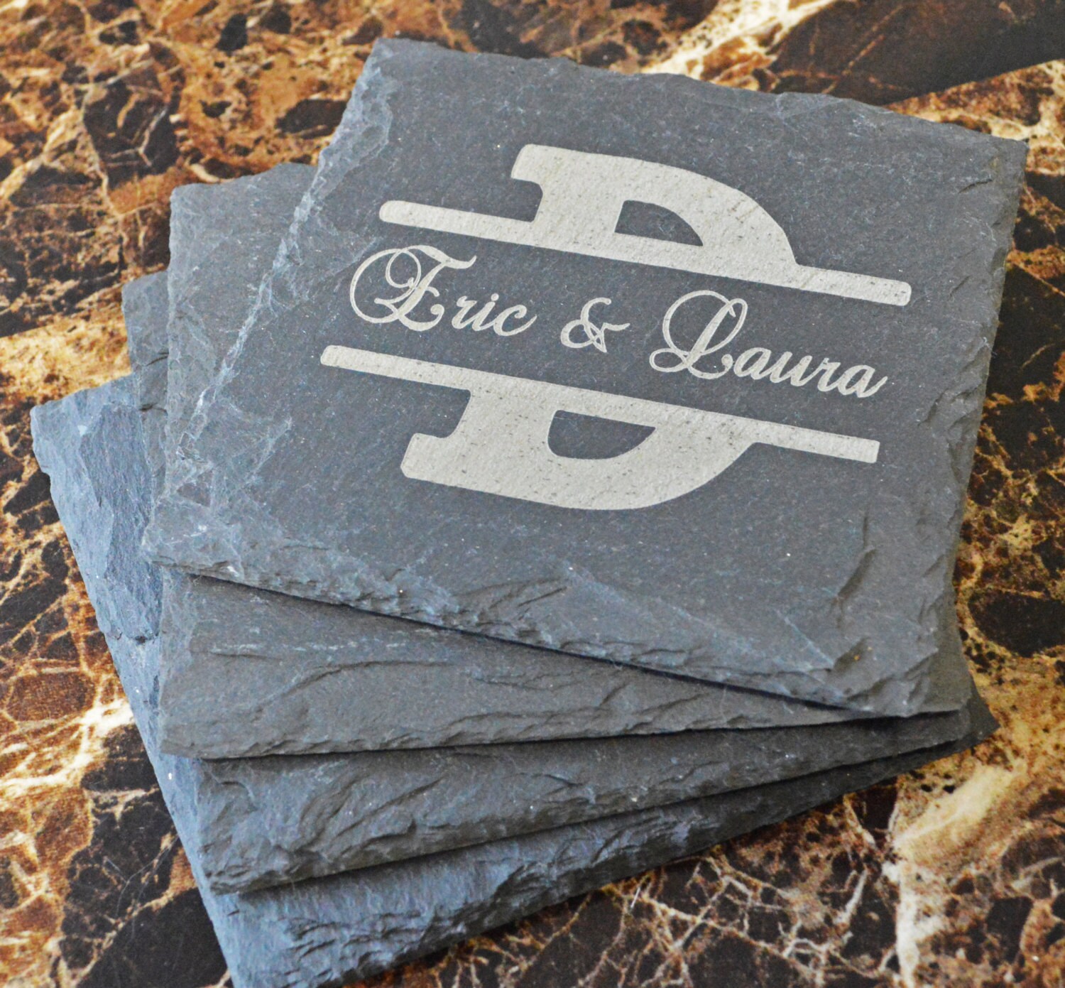 Laser Engraving SLATE COASTERS set of 4 with black elegant box Drink