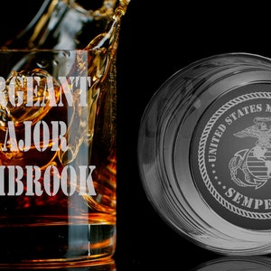 USMC Semper Fi EGA Bottom Engraved Personalized Whiskey Glass, Rocks ...
