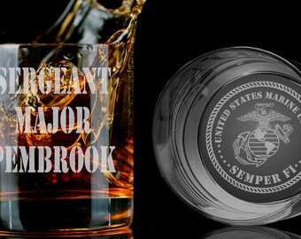 USMC Semper Fi Engraved Whiskey Glass, Personalized Bourbon Gift